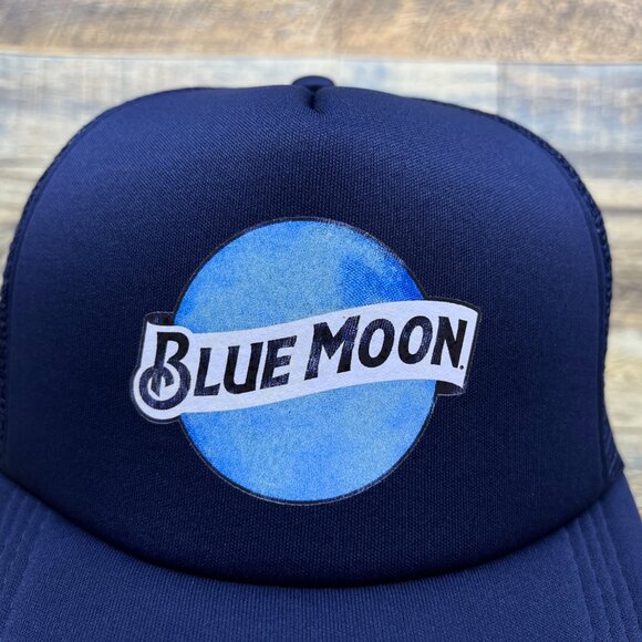 Blue Moon Beer Mens Trucker Hat Navy Snapback Retro Logo Adjustable Ball Cap - Picture 2 of 5
